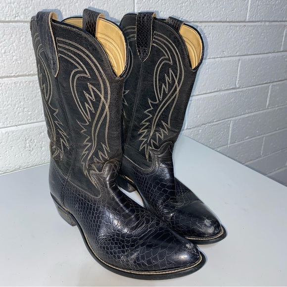 Vintage HONCHOS Made in USA COWBOY Western Boots Black Embroidered Men’s 11 D 🖤 - Picture 1 of 12